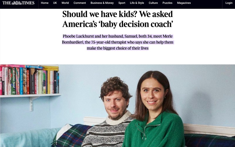 Merle featured in The Sunday Times of London baby decision story